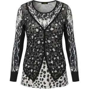 Adam Jacobs Mesh Top Womens XXL Animal Print Y2K Sheer Stretch